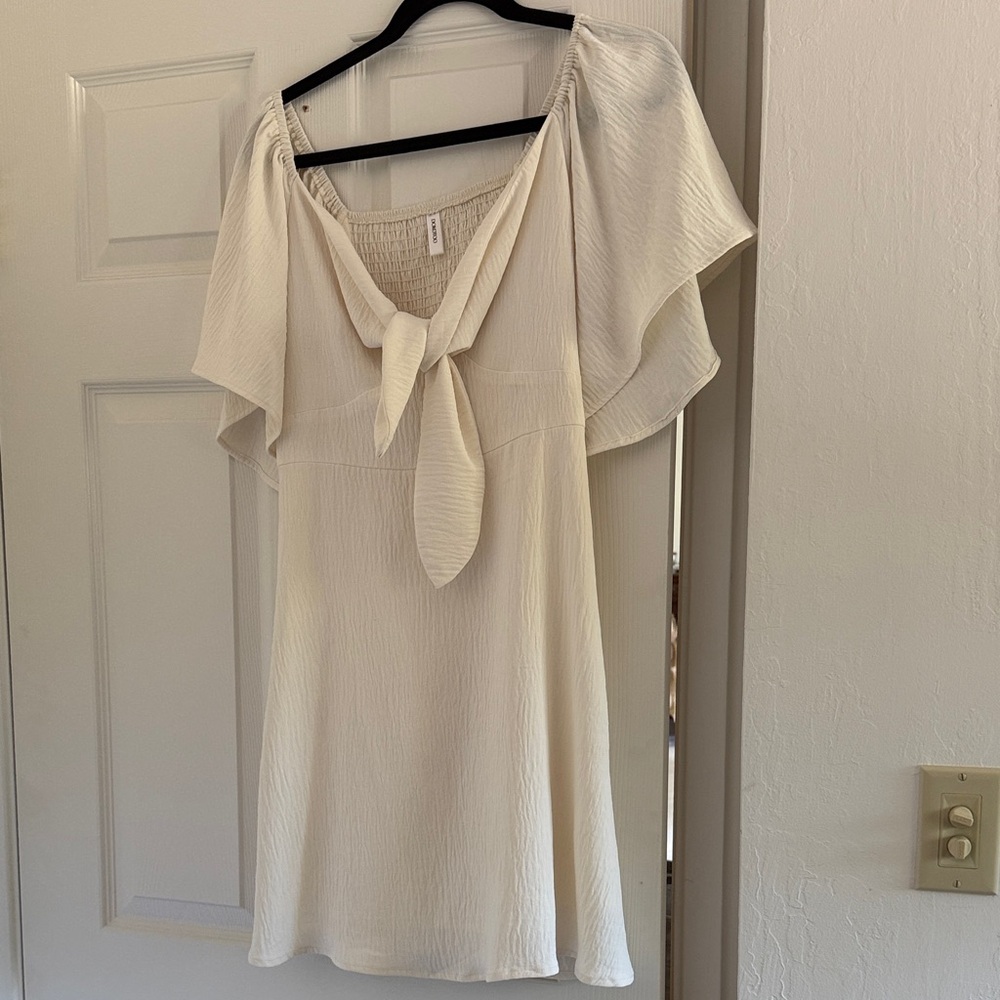 Cream Dress with Tie Front
